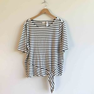 Chico's Black and White Striped Shirt with Knot
